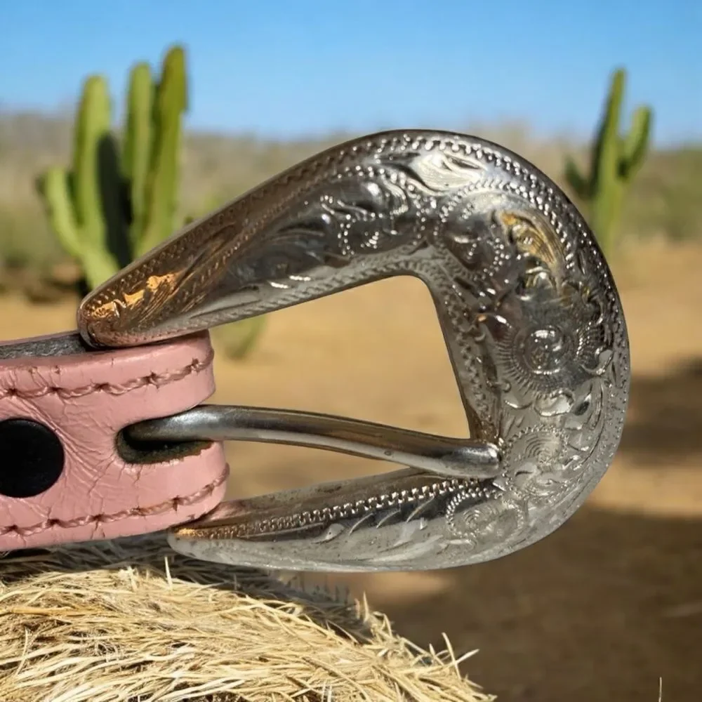SILVER CREEK Girl’s Pink Leather Cowgirl Belt with Conchos